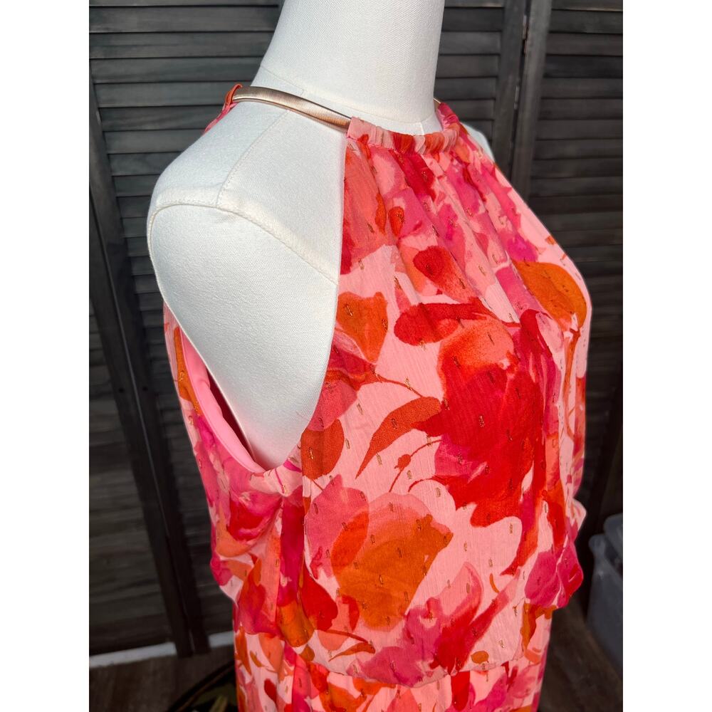 MSK Pink Coral Orange Floral Maxi Dress 12 NWT Rose Gold Hardware Halter $129 - Picture 4 of 10